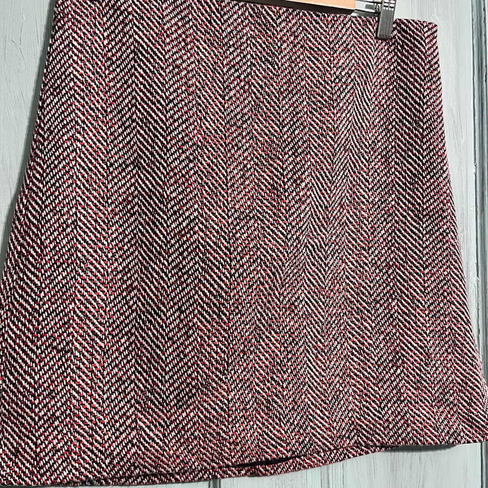 LOFT Red and Black Herringbone Mini Skirt